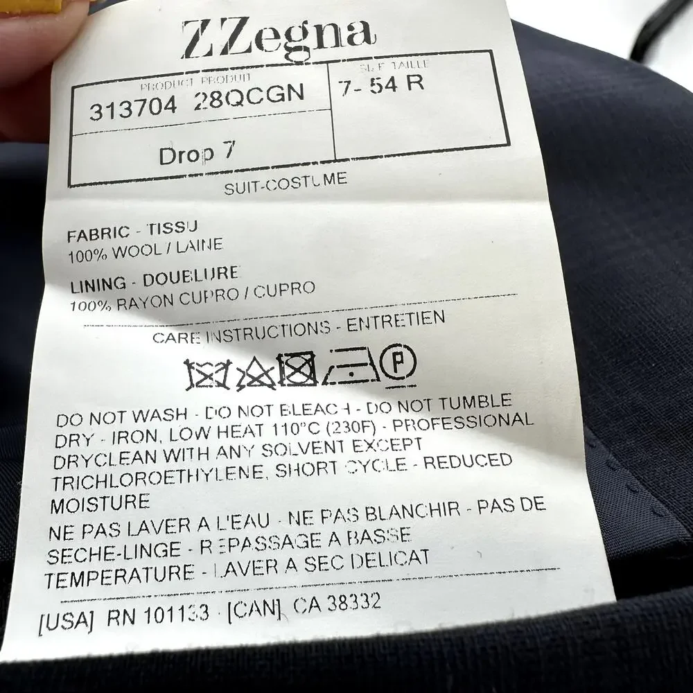 ZZegna Drop 7 Suit Set Notch Lapel Jacket Pleated Pants Wool Navy Blue 54R